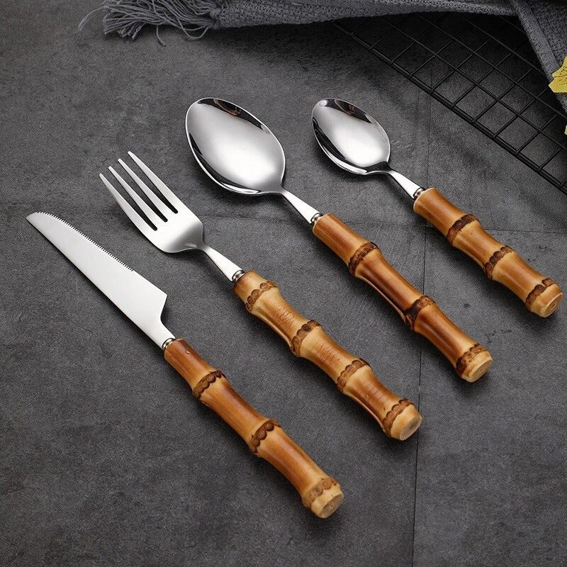 Flatware Set With Bamboo Handle