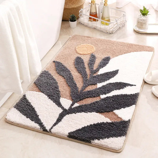 Flocked Leaf Pattern Bath Mat