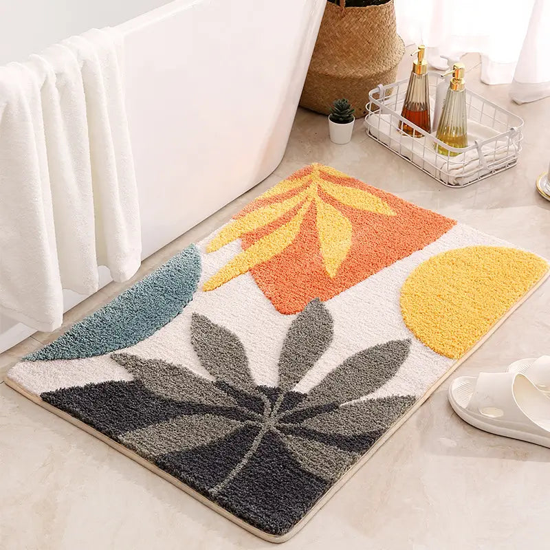 Flocked Leaf Pattern Bath Mat
