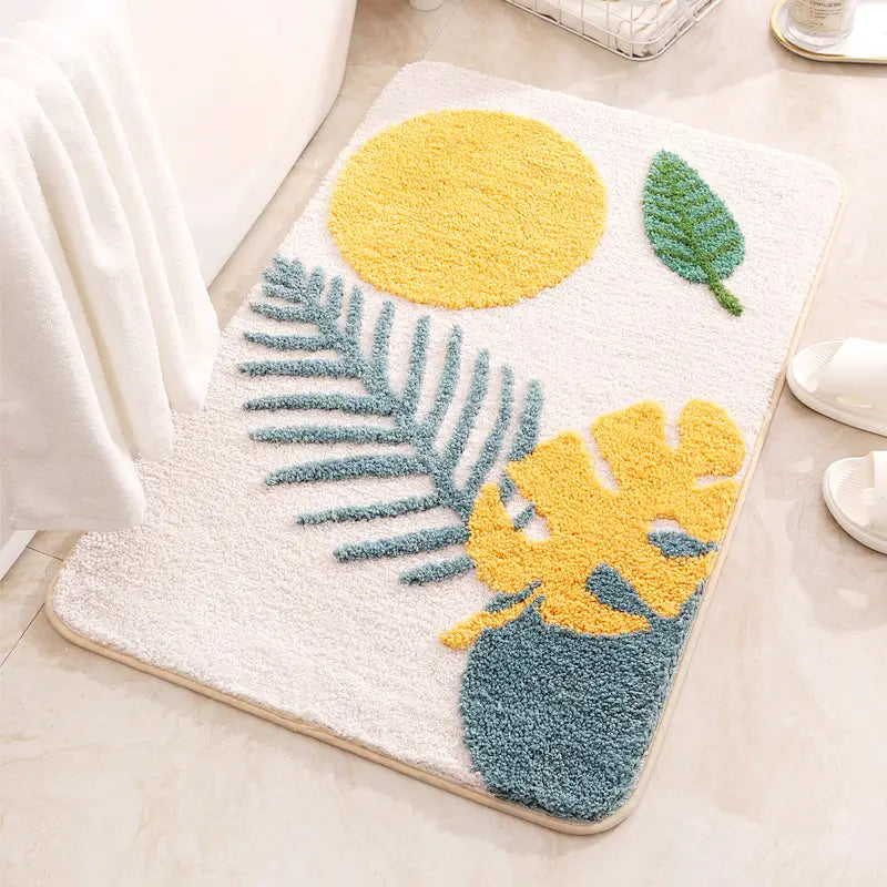 Flocked Leaf Pattern Bath Mat
