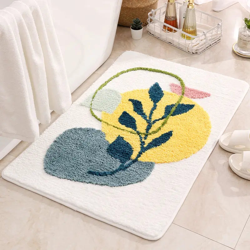 Flocked Leaf Pattern Bath Mat