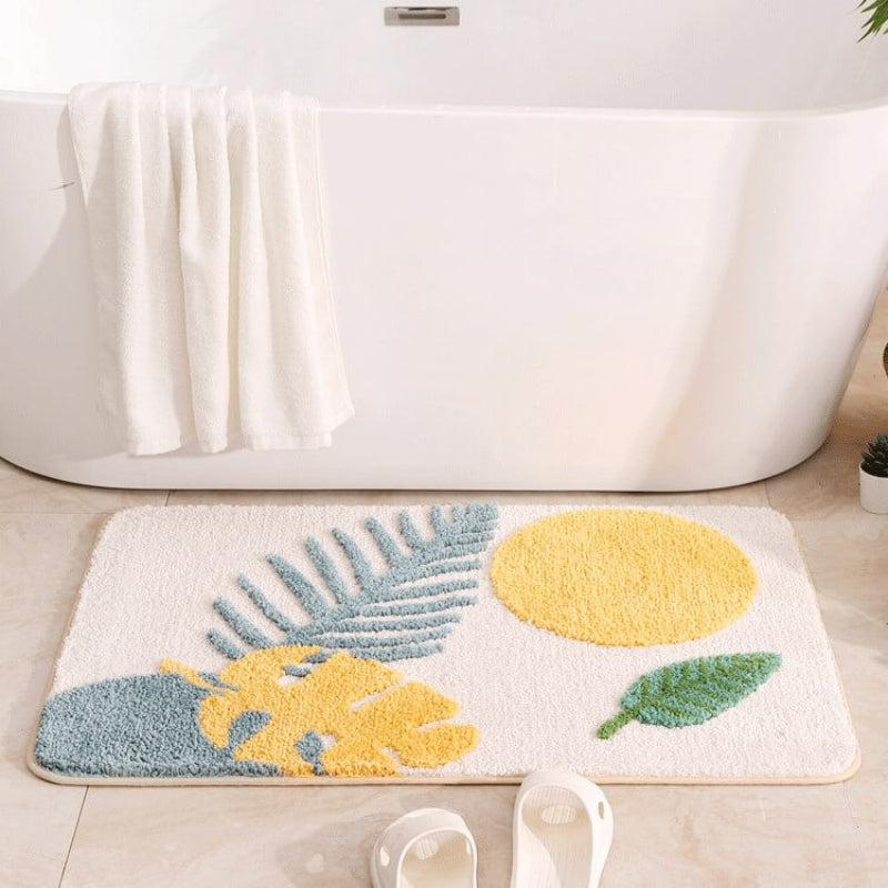 Flocked Leaf Pattern Bath Mat
