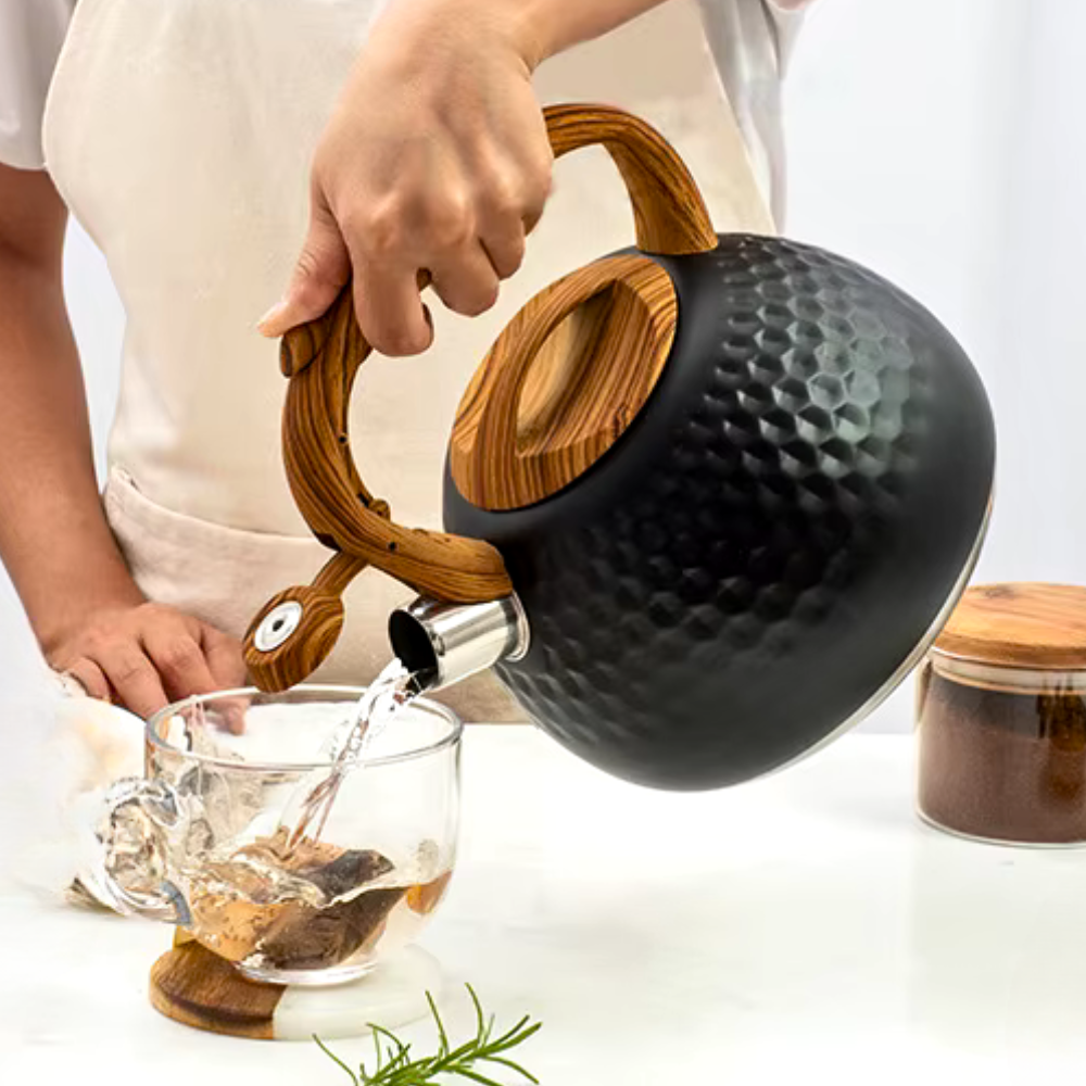 Hexagonal Non Electric Kettle with Wooden Handle