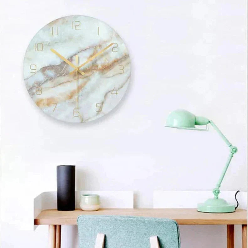 Minimalist Marble-Look Wall Clock With Gold Hands
