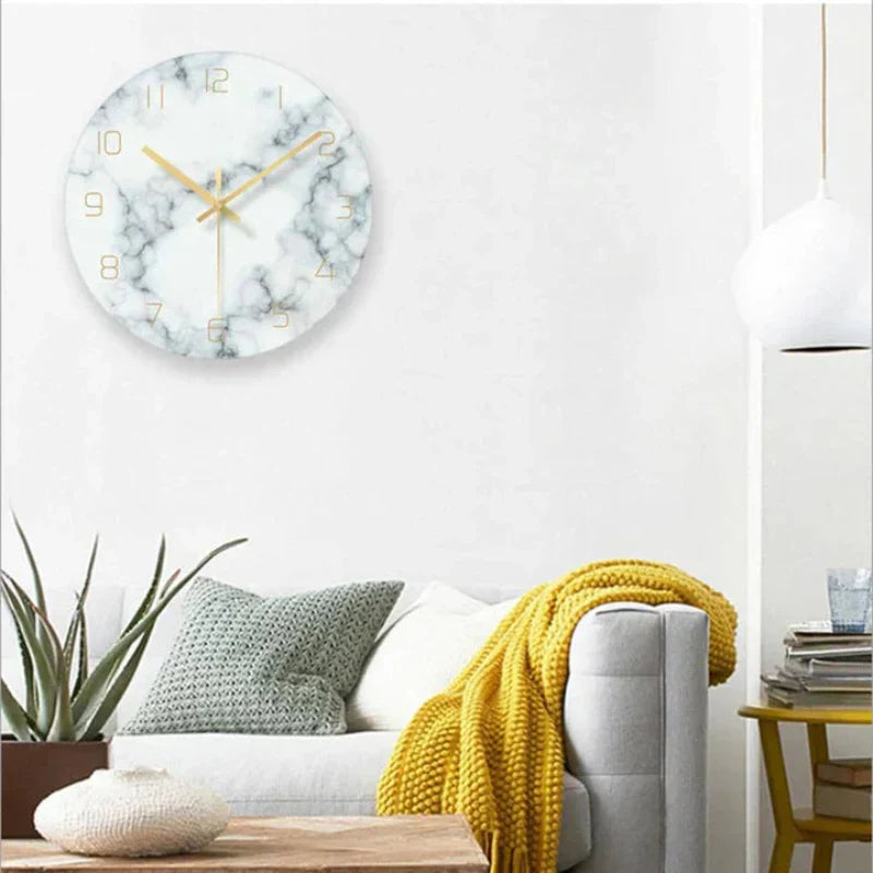 Minimalist Marble-Look Wall Clock With Gold Hands