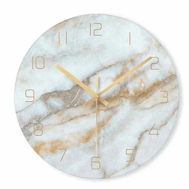 Minimalist Marble-Look Wall Clock With Gold Hands