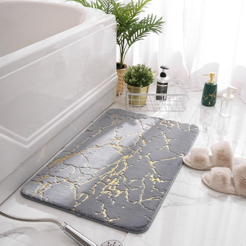 Modern Marble Bath Mat With Gold Accents