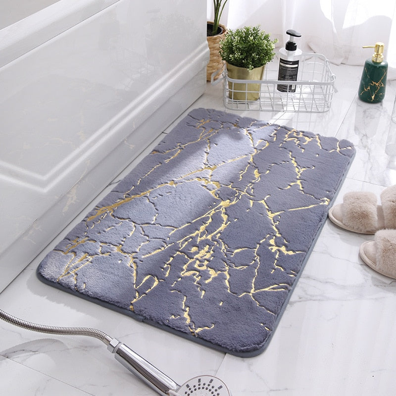 Modern Marble Bath Mat With Gold Accents