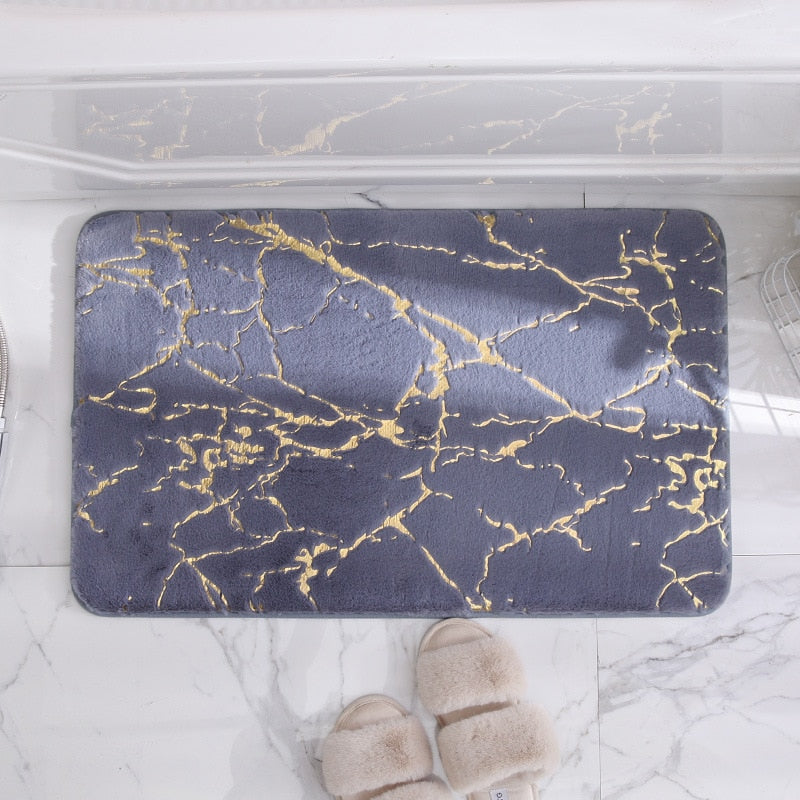Modern Marble Bath Mat With Gold Accents