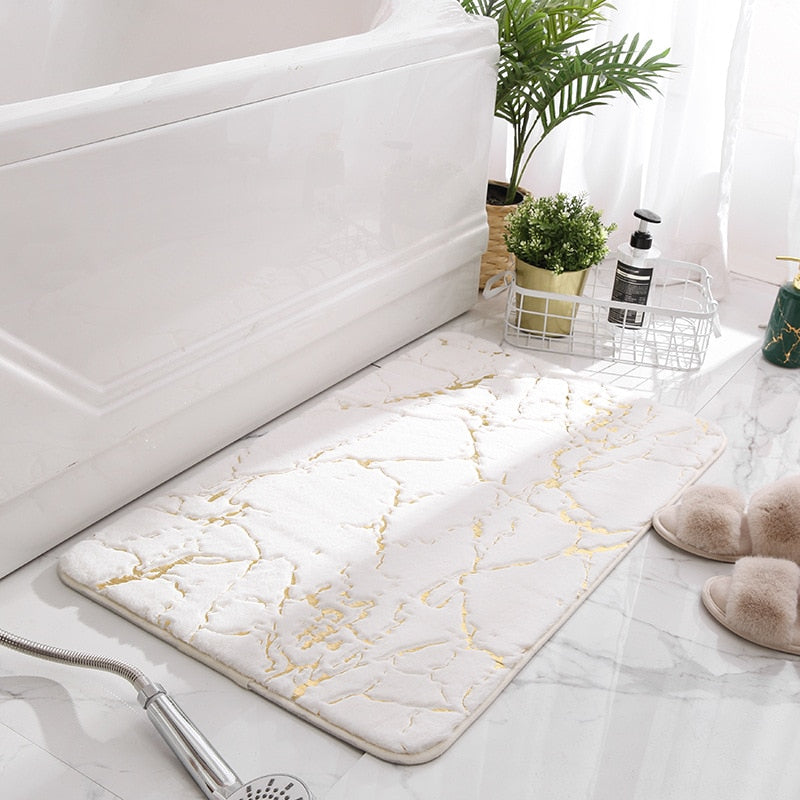 Modern Marble Bath Mat With Gold Accents