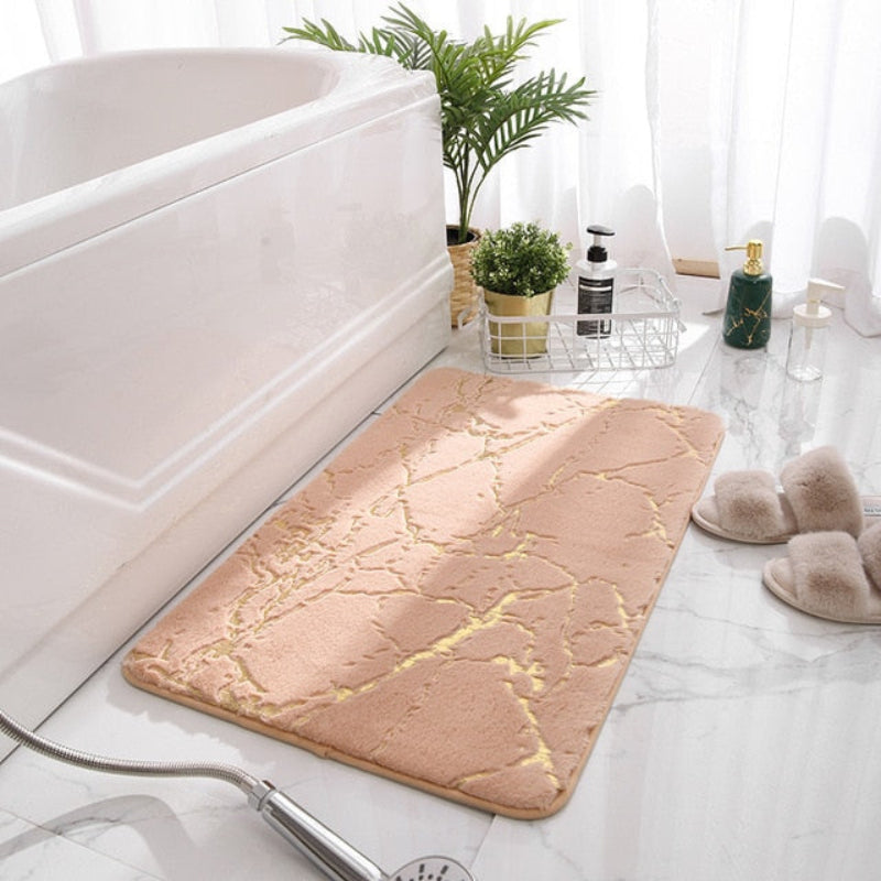 Modern Marble Bath Mat With Gold Accents