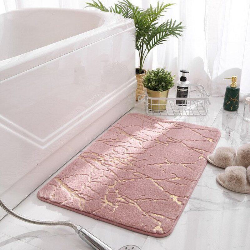 Modern Marble Bath Mat With Gold Accents