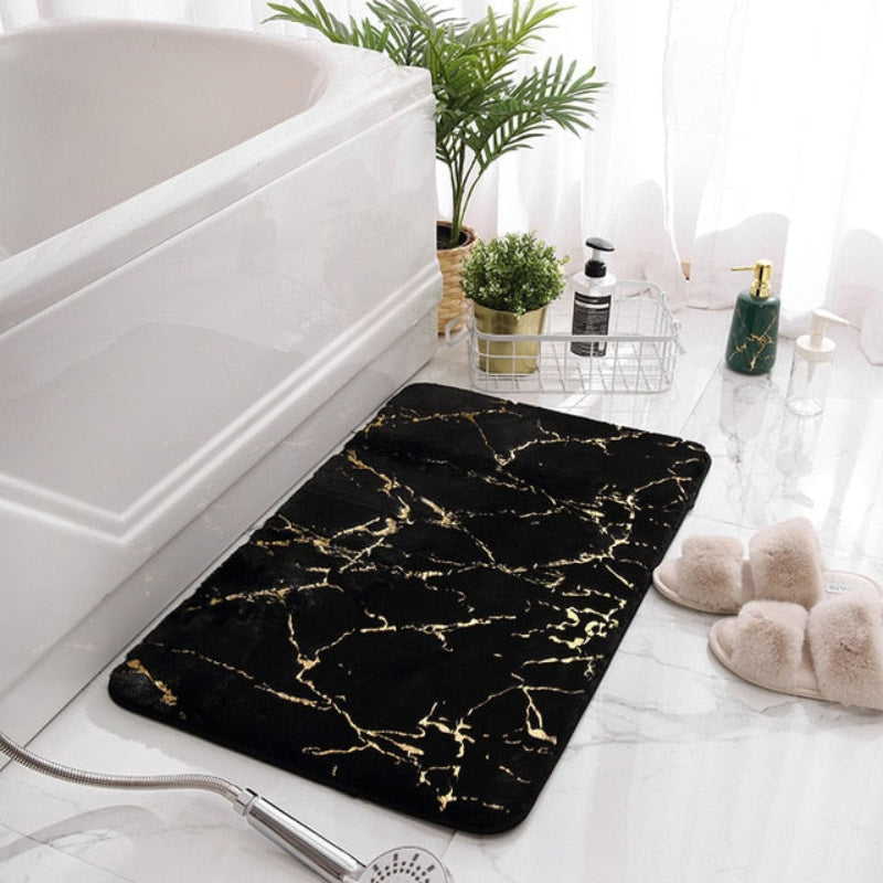 Modern Marble Bath Mat With Gold Accents