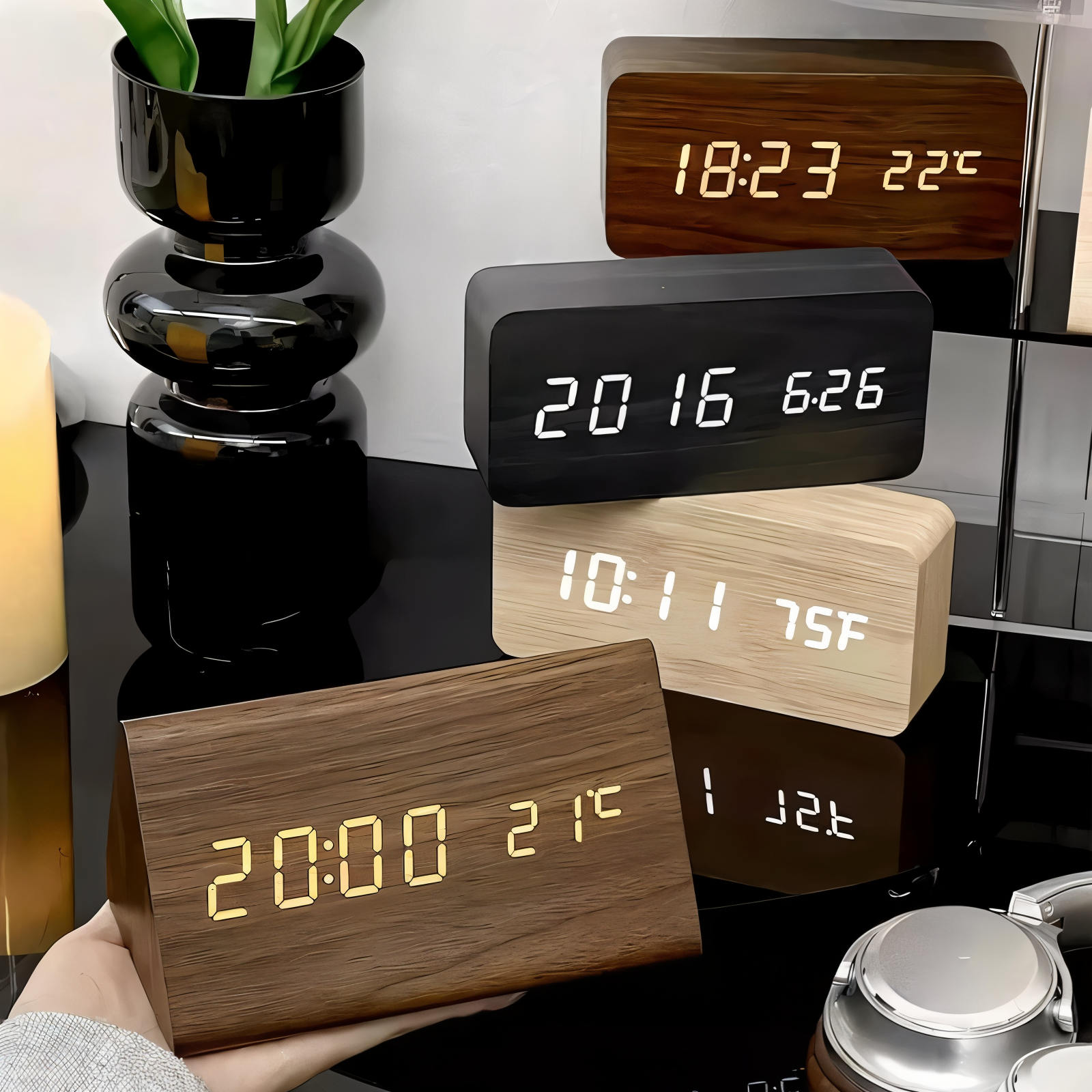 Modern Wooden Alarm Clock With LED Display