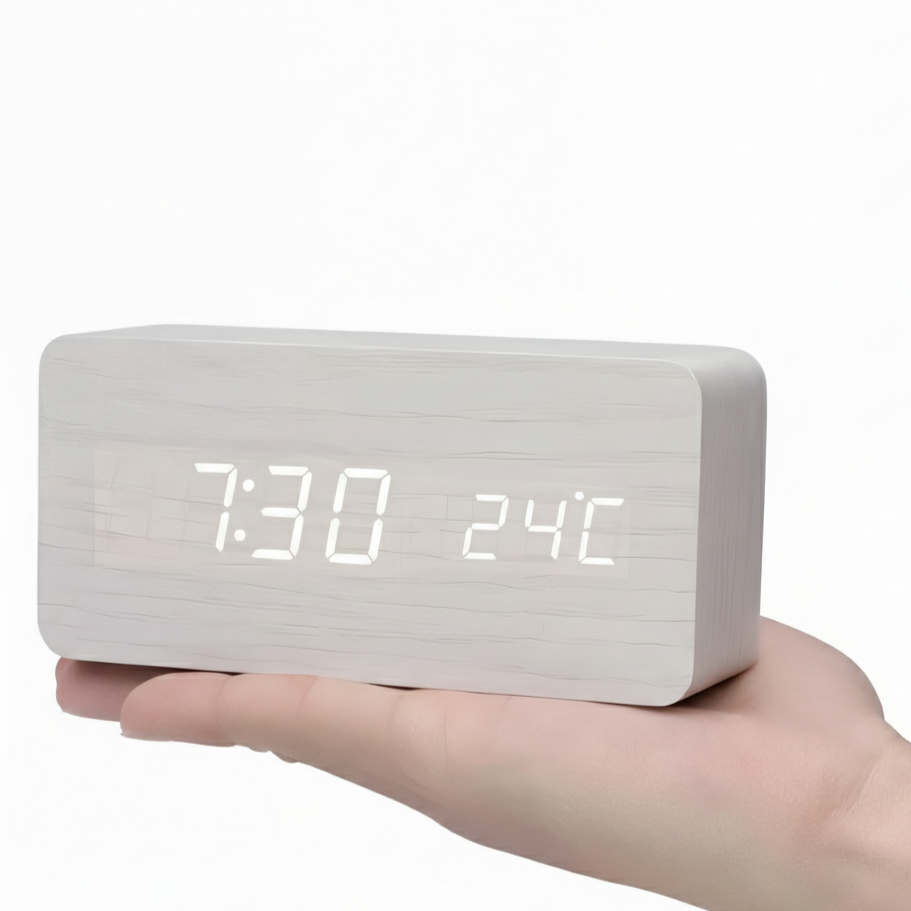 Modern Wooden Alarm Clock With LED Display