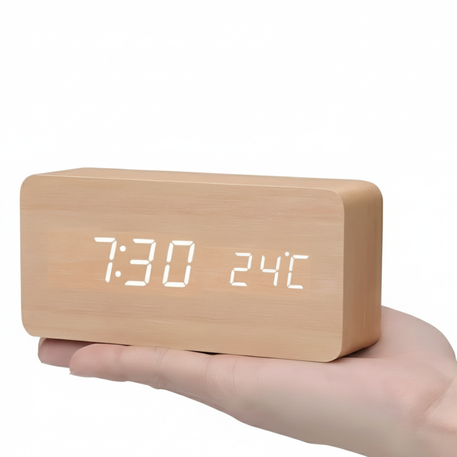 Modern Wooden Alarm Clock With LED Display