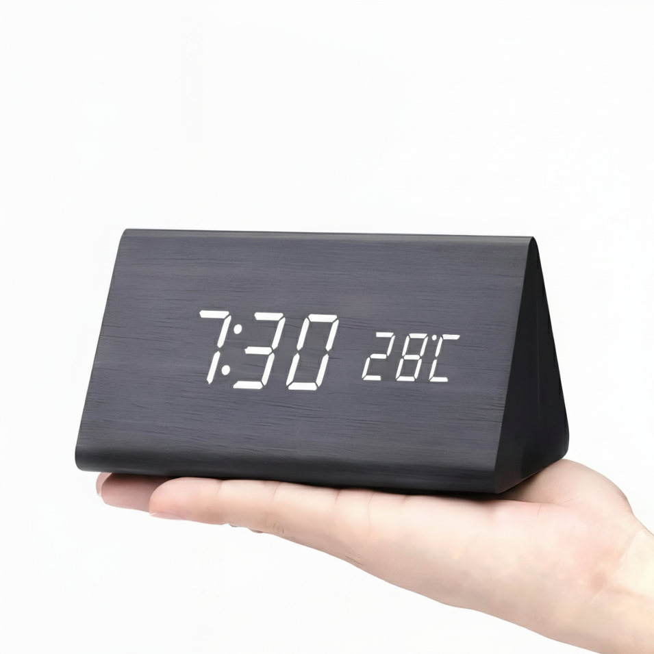 Modern Wooden Alarm Clock With LED Display