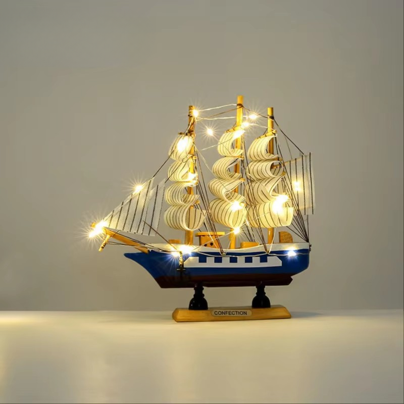 Nautical Wood Boat with Handcrafted Detail