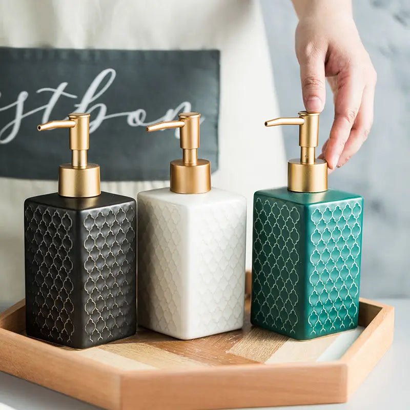 Plaid Design Ceramic Soap Dispenser