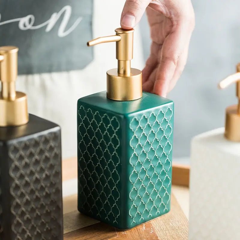 Plaid Design Ceramic Soap Dispenser
