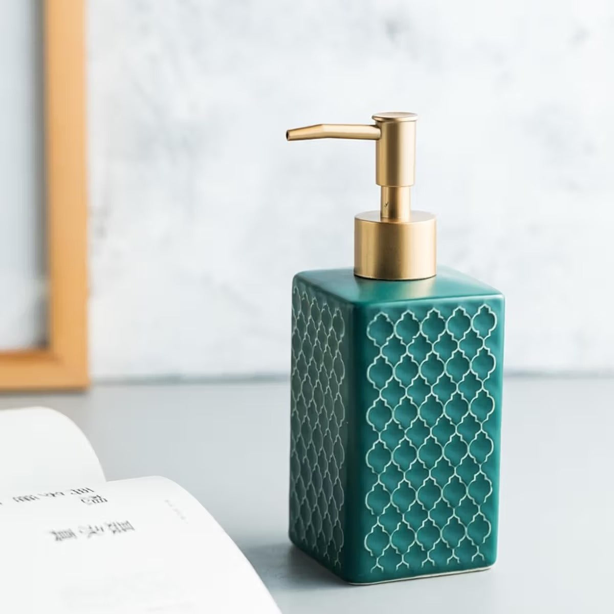 Plaid Design Ceramic Soap Dispenser