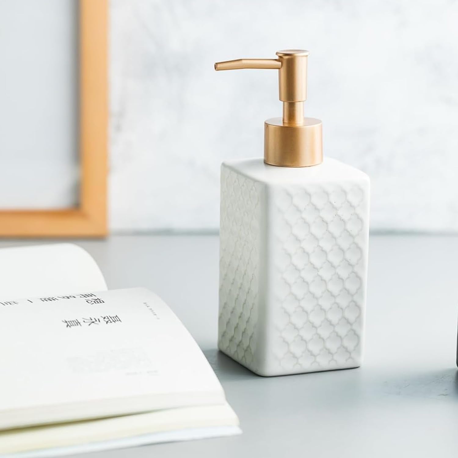 Plaid Design Ceramic Soap Dispenser