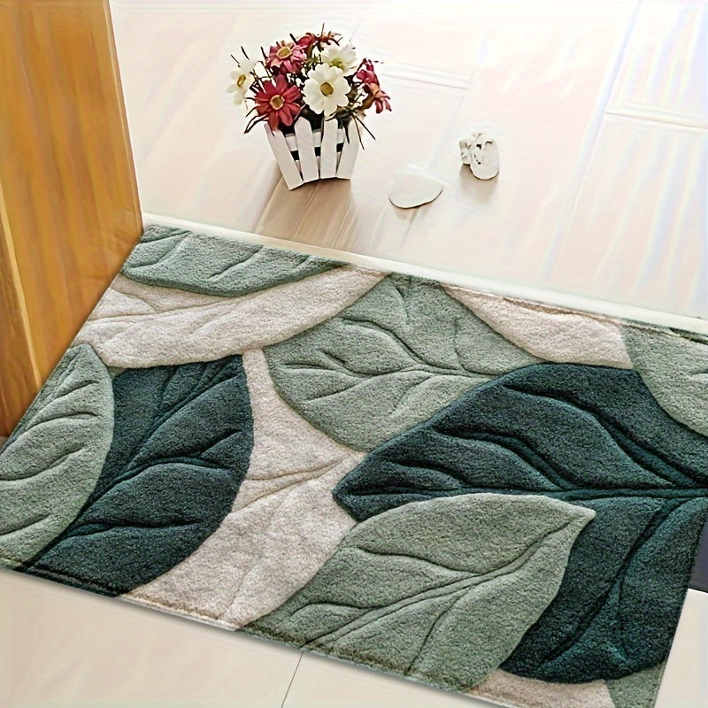 Plush Bath Mat With Sculpted Leaf Pattern