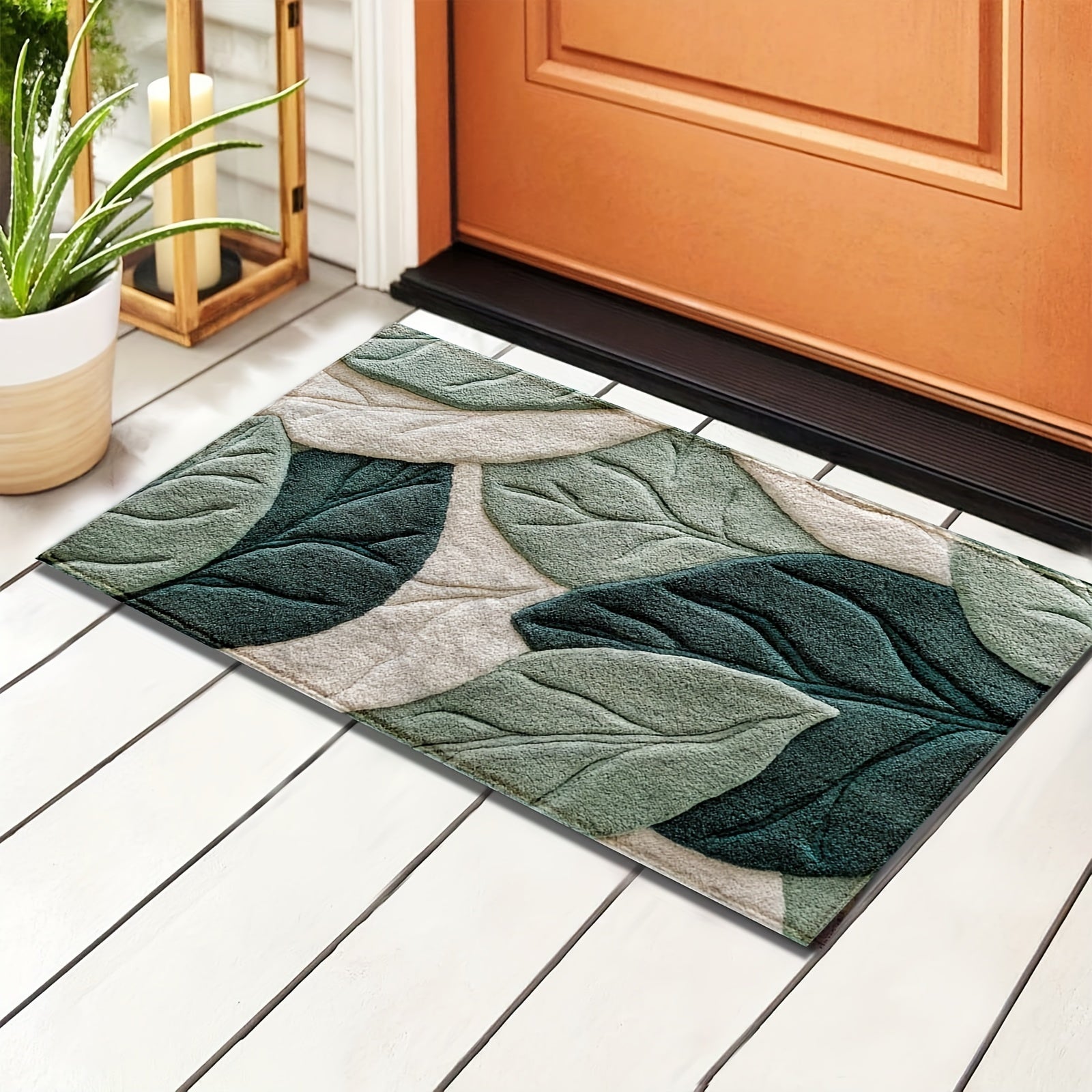 Plush Bath Mat With Sculpted Leaf Pattern
