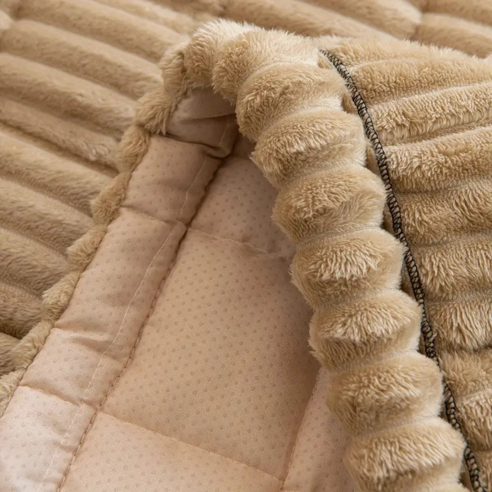 Plush Corduroy Sofa Cover With Pleated Edges