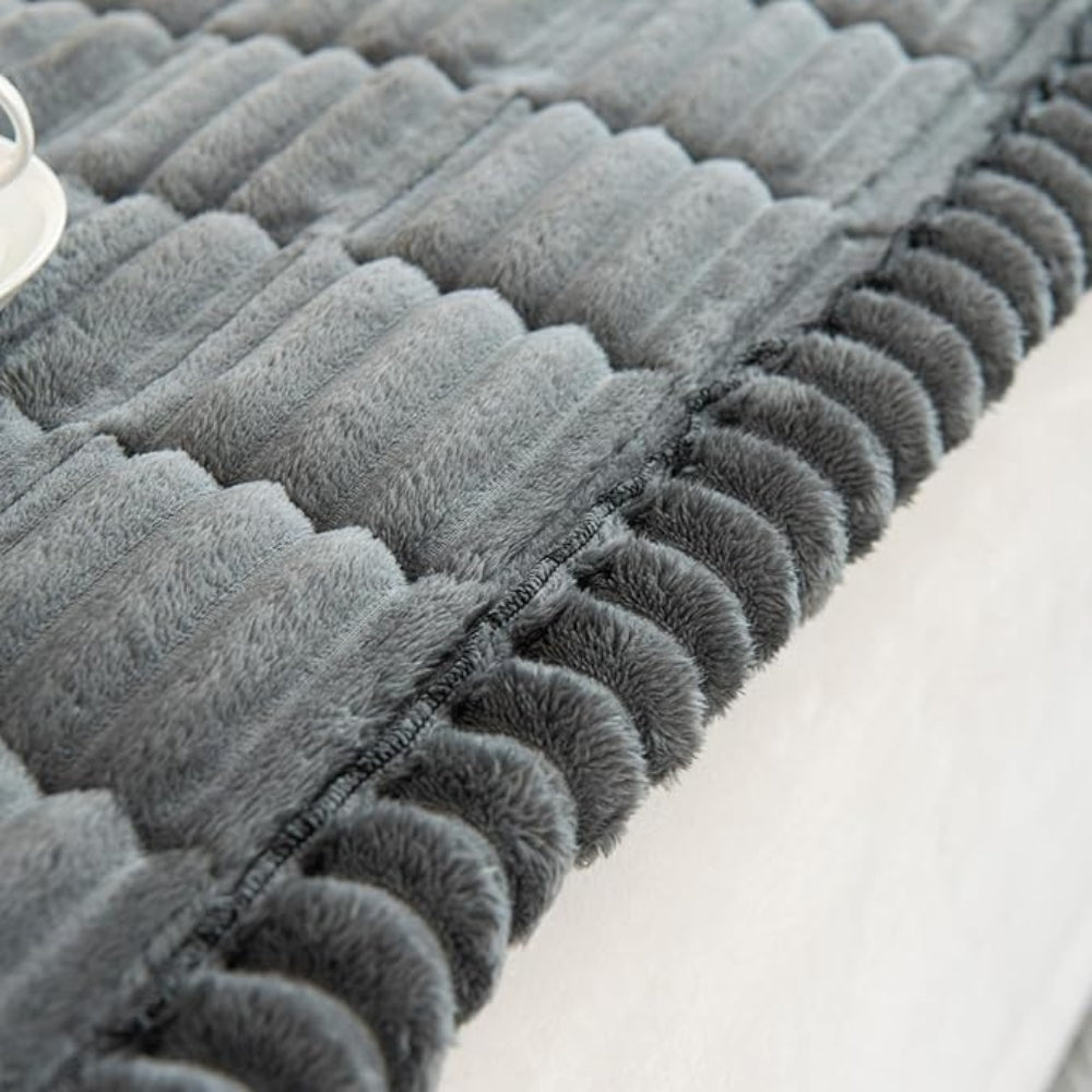 Plush Corduroy Sofa Cover With Pleated Edges
