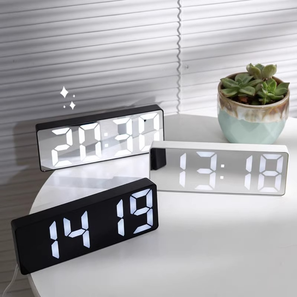 Sleek Digital Alarm Clock LED Mirror Display