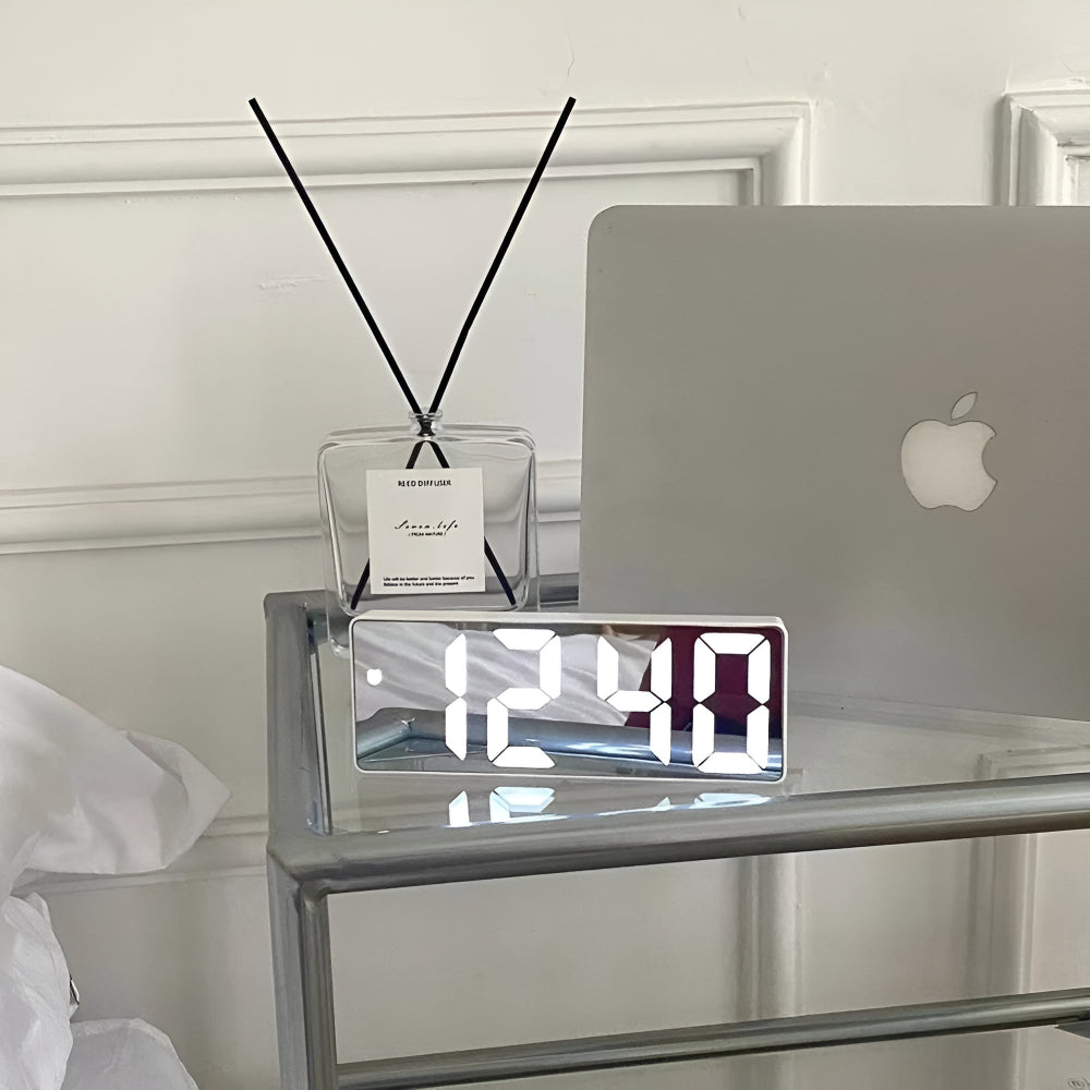 Sleek Digital Alarm Clock LED Mirror Display