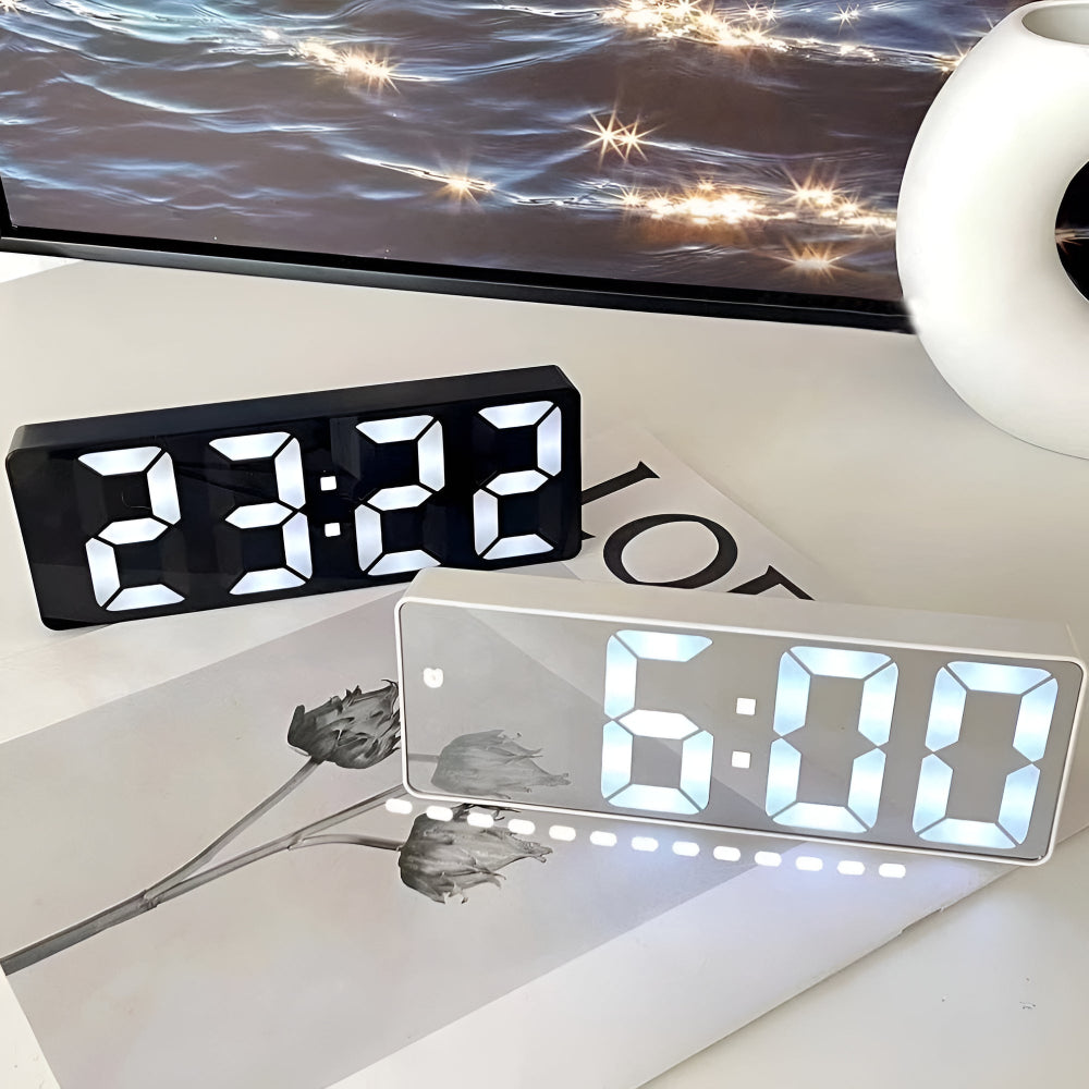 Sleek Digital Alarm Clock LED Mirror Display