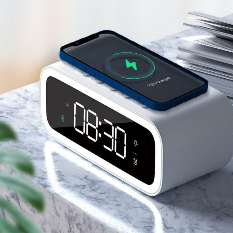 Sleek Digital Alarm Clock With Qi Wireless Charging