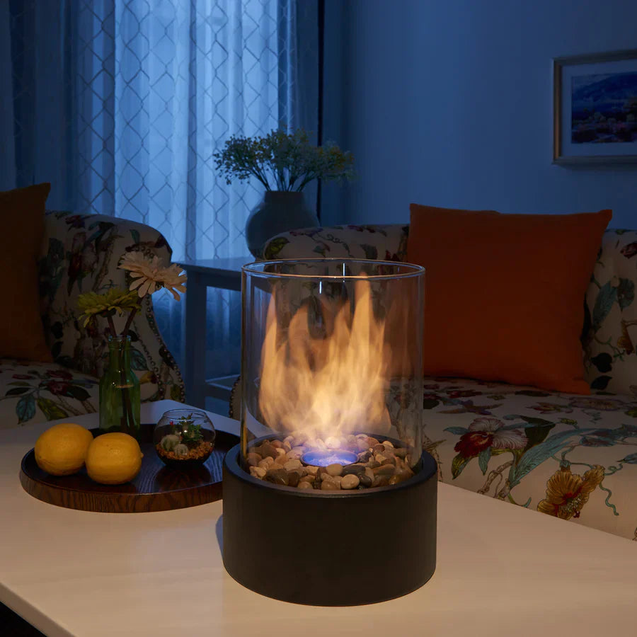 Tabletop Fireplace With Glass Cylinder