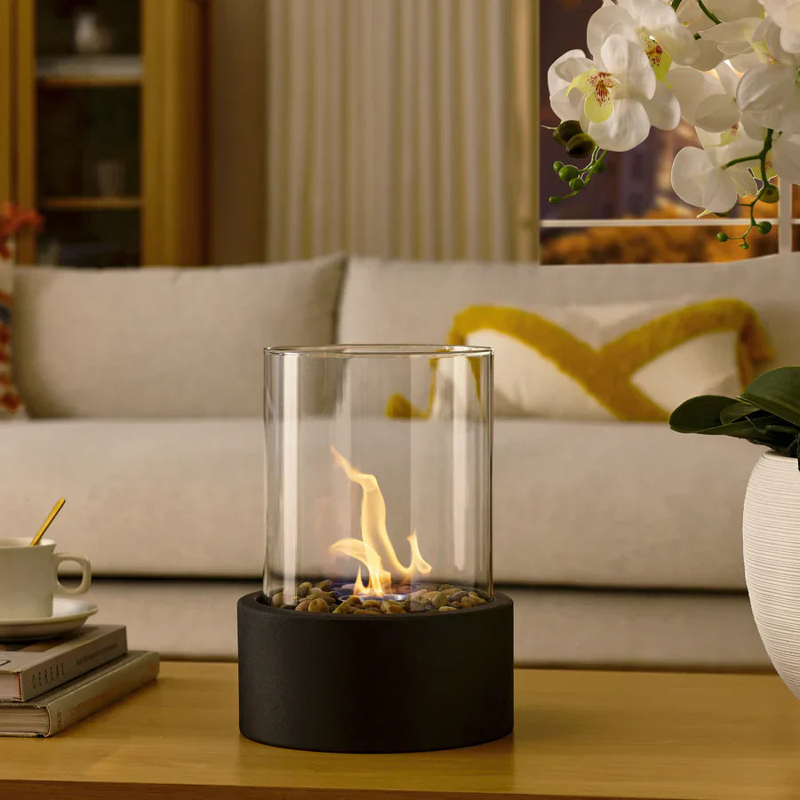 Tabletop Fireplace With Glass Cylinder