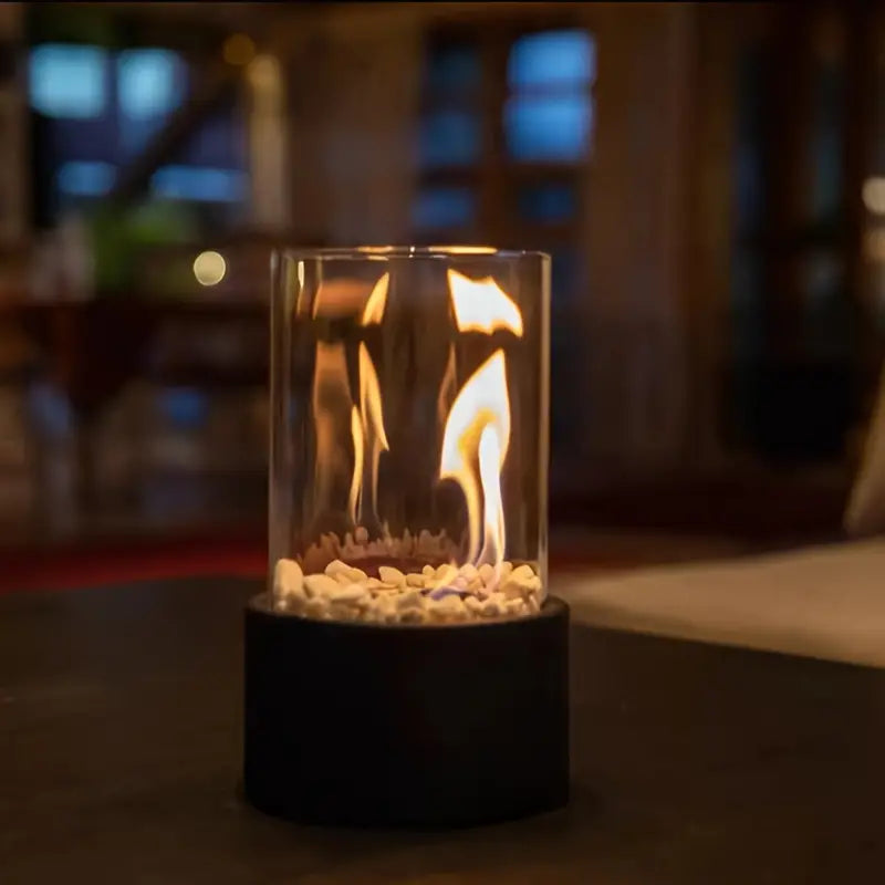 Tabletop Fireplace With Glass Cylinder