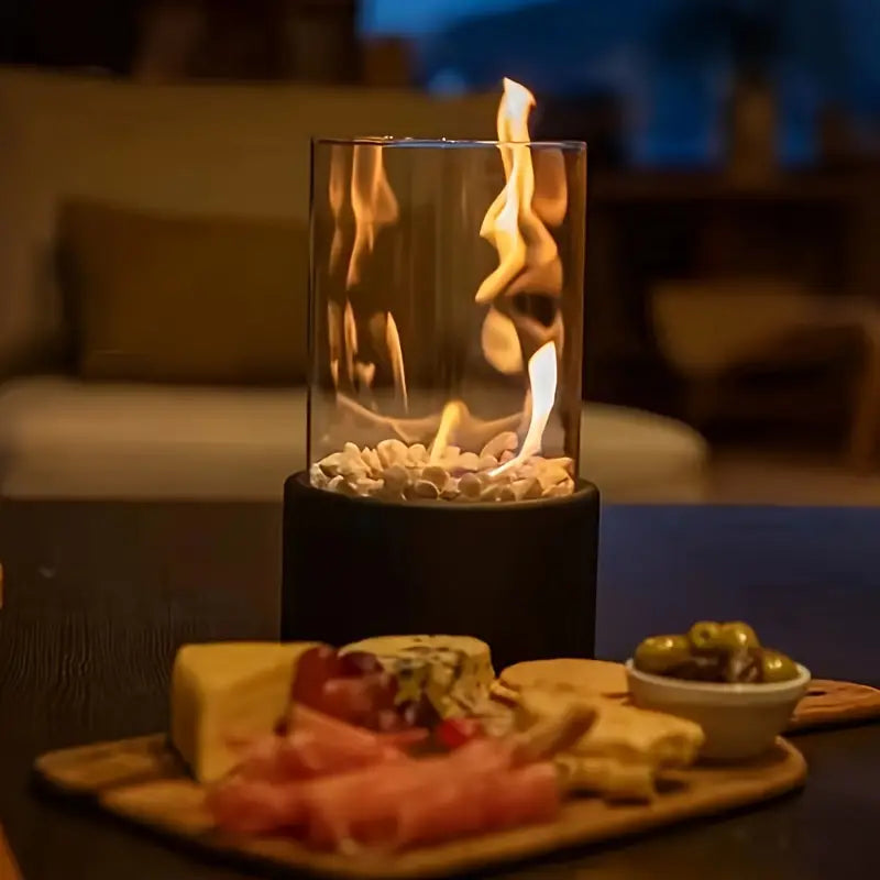 Tabletop Fireplace With Glass Cylinder