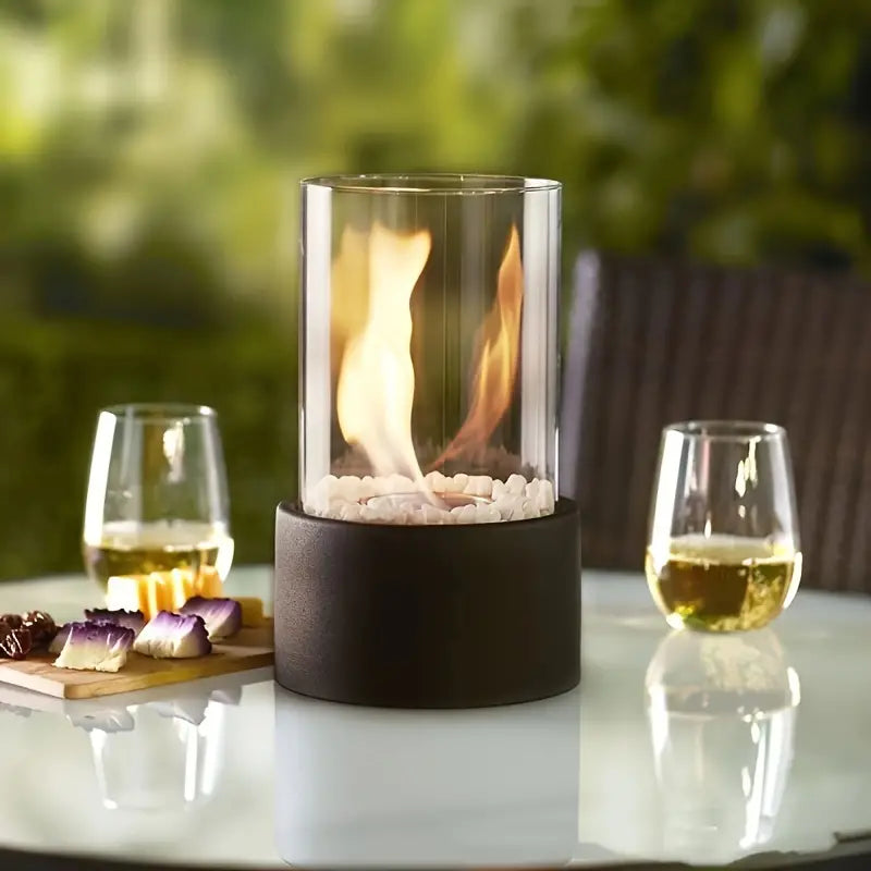 Tabletop Fireplace With Glass Cylinder
