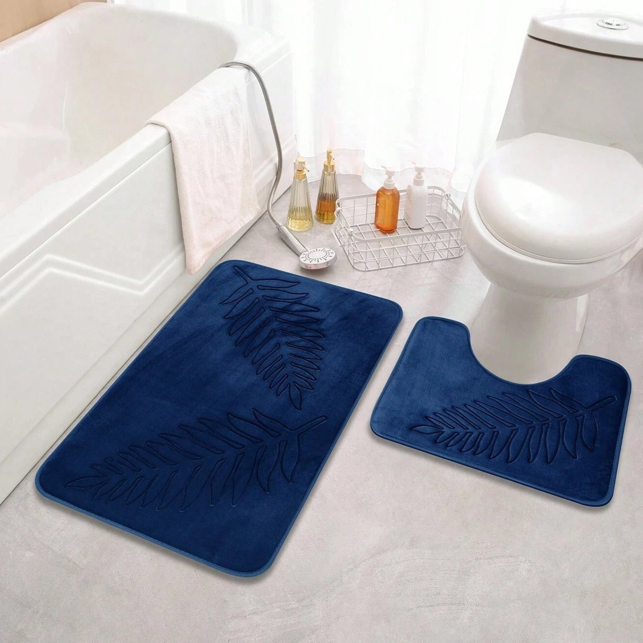 Velvet Memory Foam Bath Mat Set