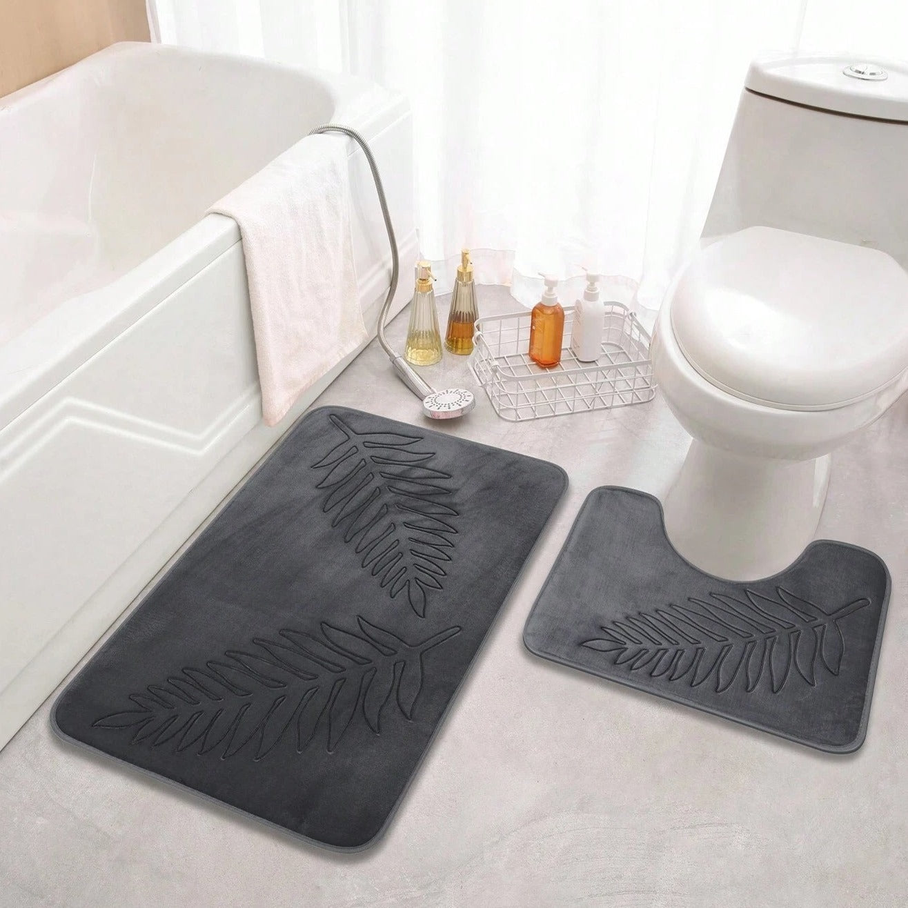 Velvet Memory Foam Bath Mat Set