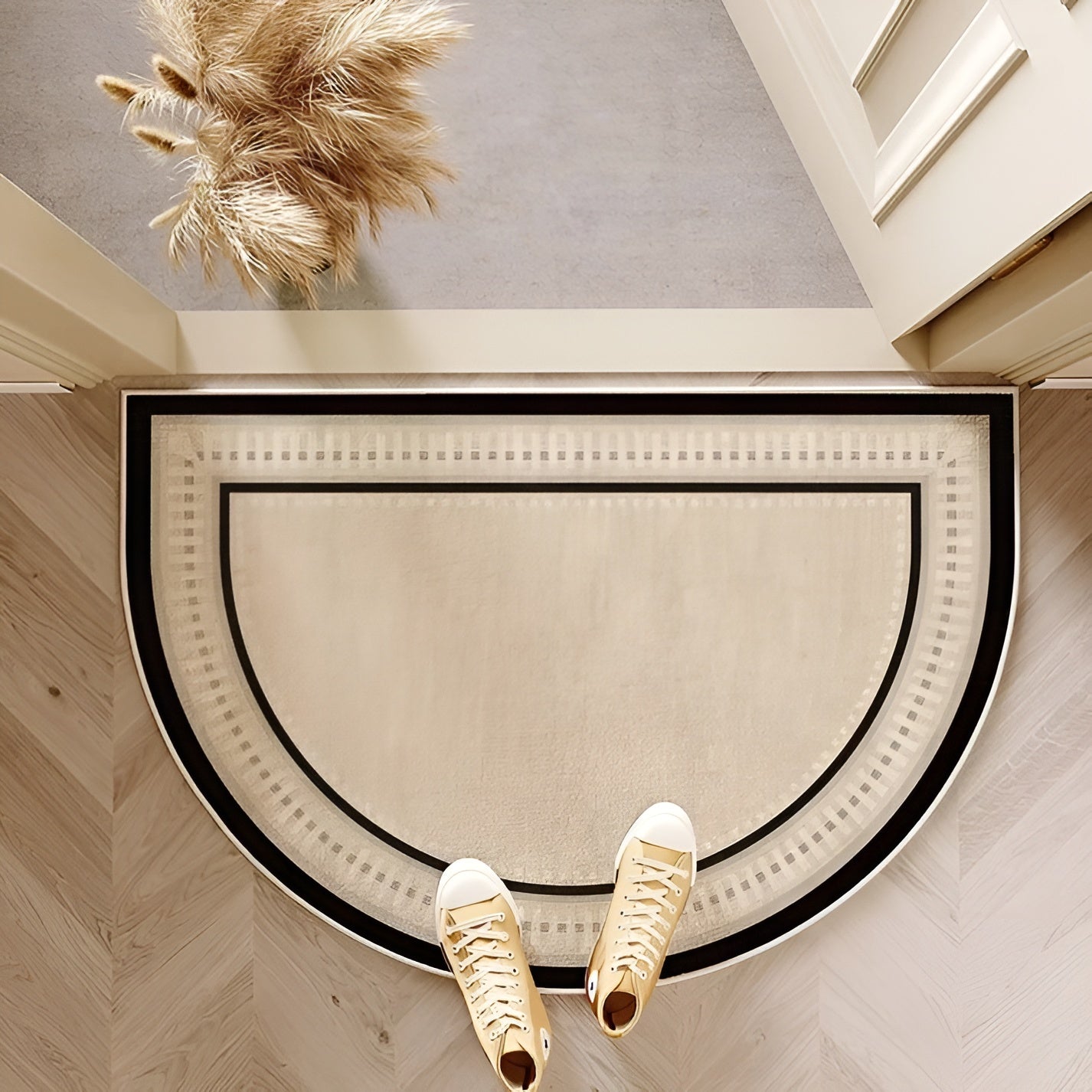 Velvet Semicircle Doormat with Stripes