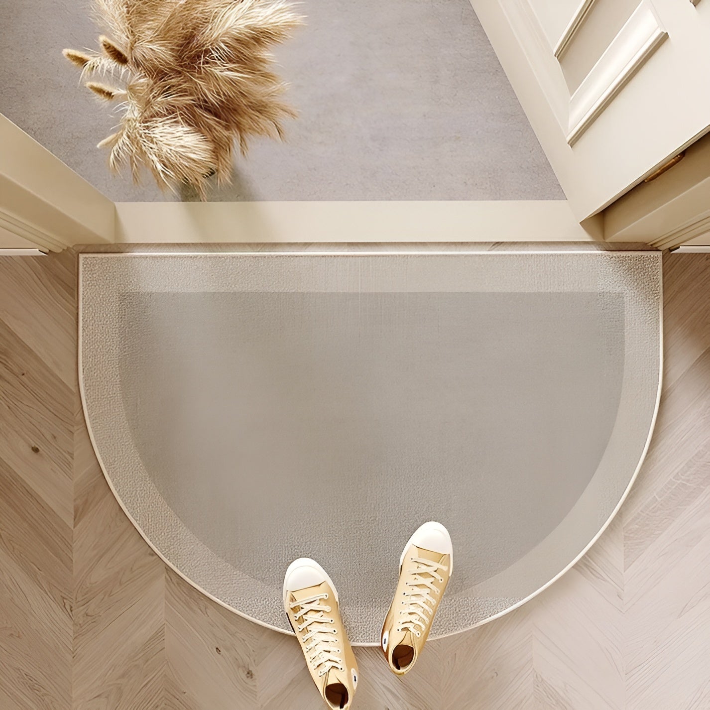 Velvet Semicircle Doormat with Stripes