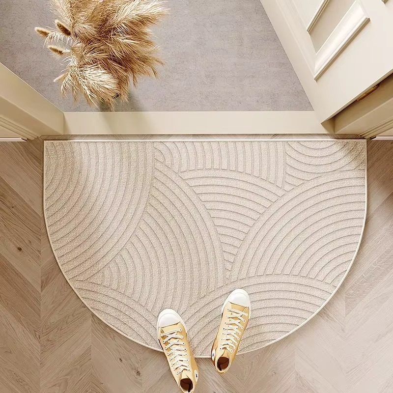 Velvet Semicircle Doormat with Stripes