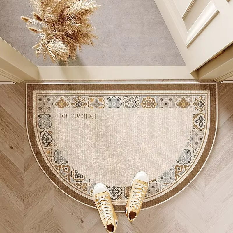 Velvet Semicircle Doormat with Stripes