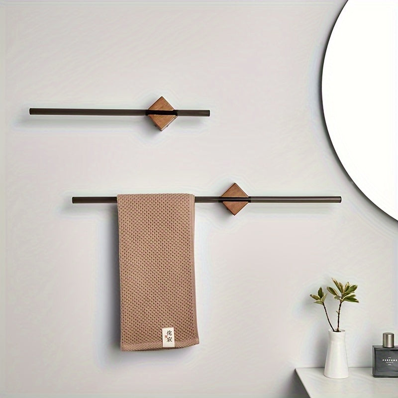 Wall-Mounted Towel Bar With Wood Base