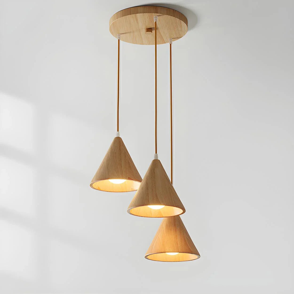 Wood Cone Three Head Linear Pendant Lamp