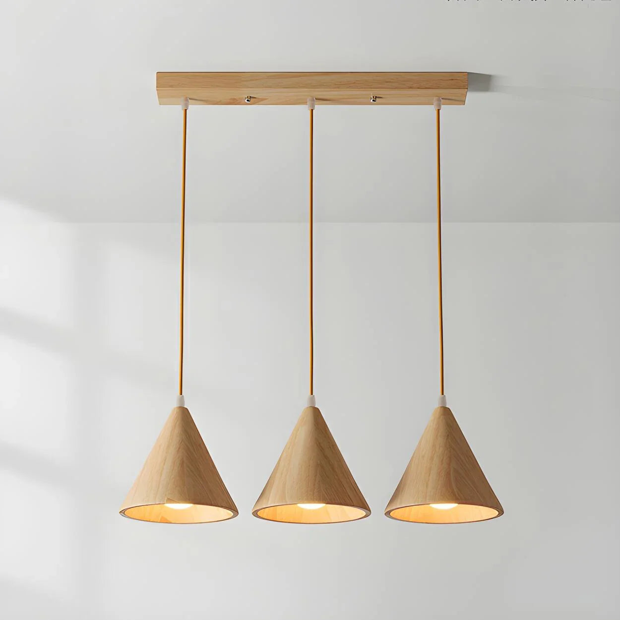 Wood Cone Three Head Linear Pendant Lamp