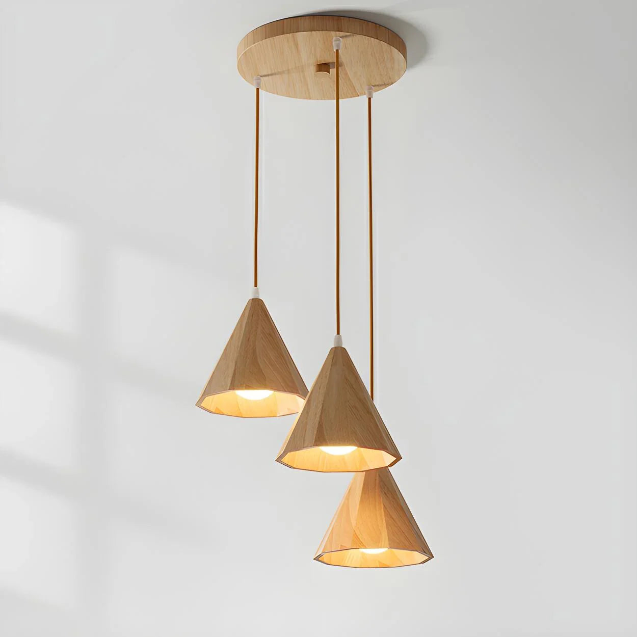 Wood Cone Three Head Linear Pendant Lamp
