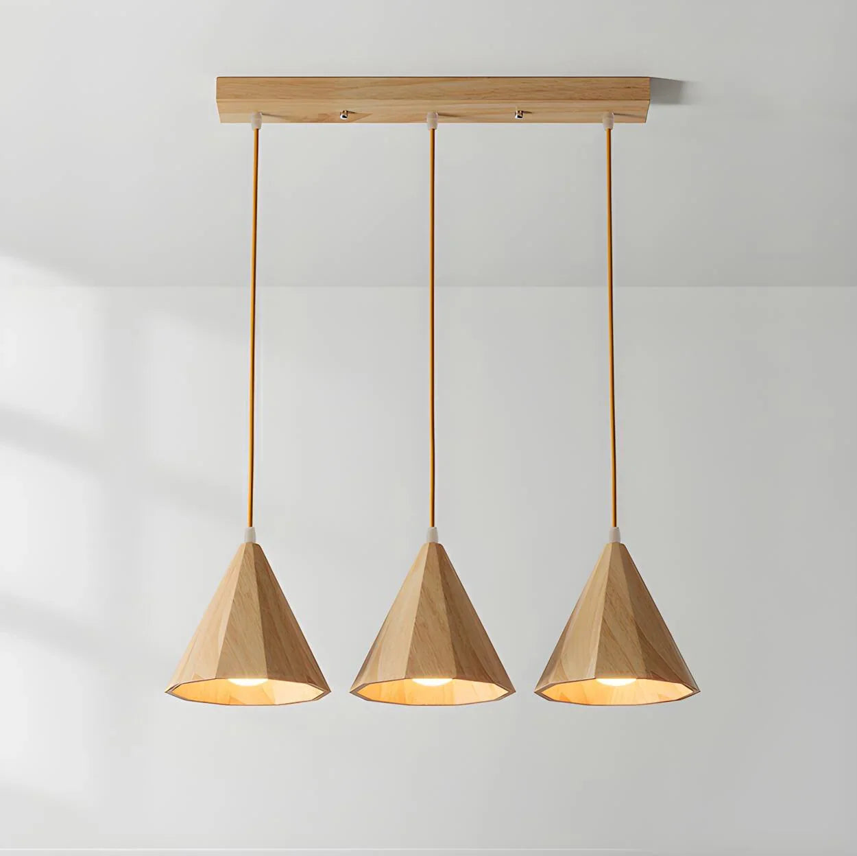 Wood Cone Three Head Linear Pendant Lamp